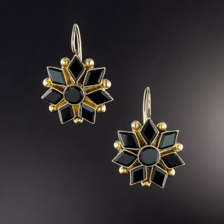 Victorian Onyx Flower Earrings  - 2