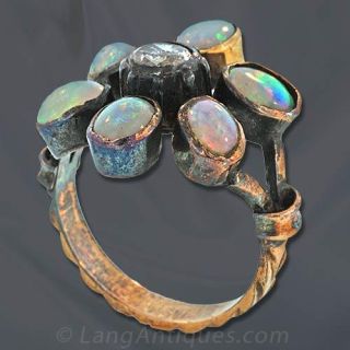 Victorian Opal and Diamond Flower Motif Ring