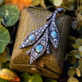Victorian Opal and Diamond Leaf Pendant