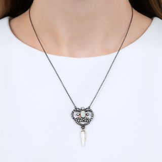 Victorian Opal, Diamond and Freshwater Pearl Necklace