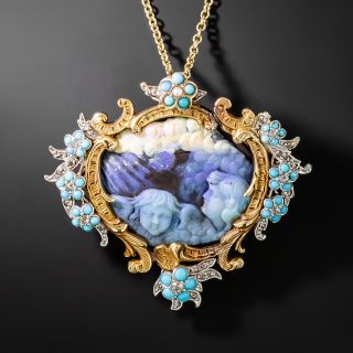 Victorian Opal, Turquoise and Diamond Cameo Pendant/Brooch - 2