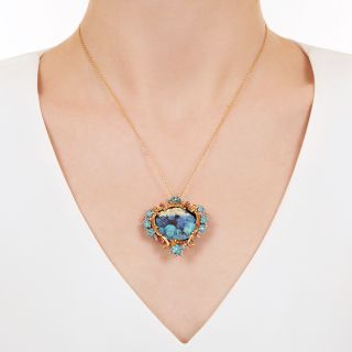 Victorian Opal, Turquoise and Diamond Cameo Pendant/Brooch