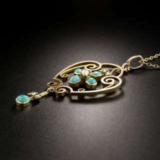 Victorian/Arts & Crafts Openwork Turquoise and Pearl Pendant
