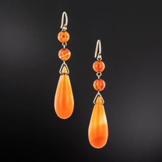 Victorian Orange Carnelian Drop Earrings  - 2
