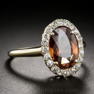 Victorian Orange Zircon and Diamond Halo Ring
