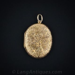 Victorian Oval Engraved Gold Locket