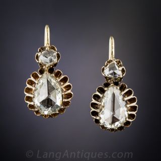 Victorian Pear Shape Rose Cut Diamond Drop Earrings - 1