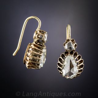 Victorian Pear Shape Rose Cut Diamond Drop Earrings
