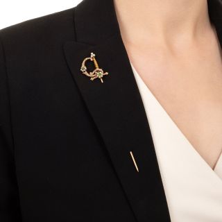 Victorian Pearl and Demantoid Garnet Saber Pin