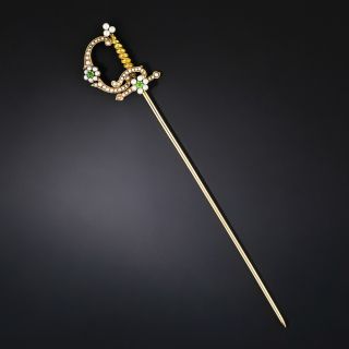 Victorian Pearl and Demantoid Garnet Saber Pin - 3