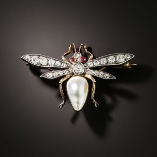 Victorian Pearl and Diamond Bee Brooch - 2