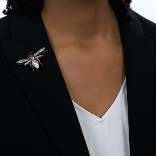 Victorian Pearl and Diamond Bee Brooch