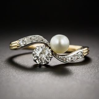 Victorian Pearl and Diamond Bypass Ring