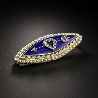 Victorian Pearl and Diamond Enamel Brooch - 2