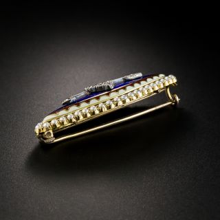 Victorian Pearl and Diamond Enamel Brooch