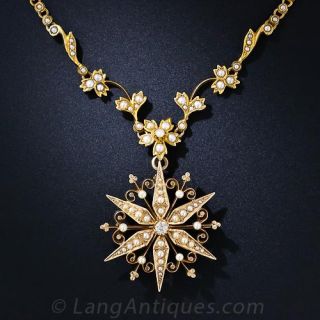 Victorian Pearl and Diamond Necklace
