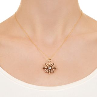 Victorian Pearl and Diamond Starburst Pendant/Brooch by Solinger