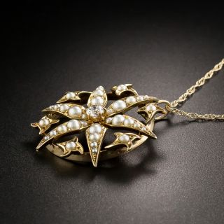 Victorian Pearl and Diamond Starburst Pendant