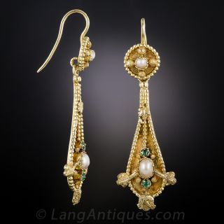 Victorian Pearl and Emerald Drop Earrings