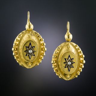 Victorian Pearl and Enamel Earrings - 2