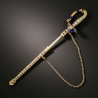 Victorian Pearl and Enamel Sword Pin with Removable Scabbard - 6
