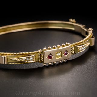 Victorian Pearl and Garnet Bangle Bracelet  