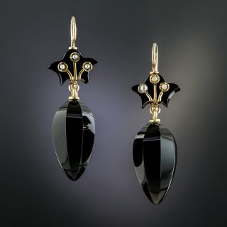 Victorian Pearl and Onyx Earrings - 2