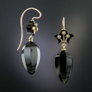 Victorian Pearl and Onyx Earrings