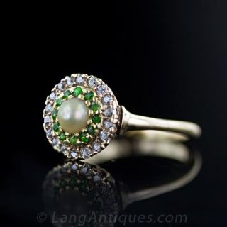 Victorian Pearl, Demantoid Garnet & Diamond Ring