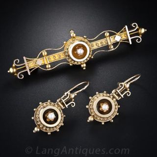 Victorian Pearl Earring and Bar Pin Set