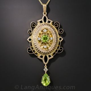 Victorian Peridot and Diamond Drop Pendant
