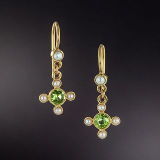 Victorian Peridot and Seed Pearl Petite Dangle Earrings - 1