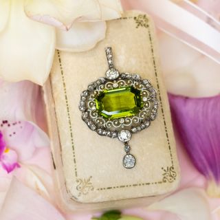 Victorian Peridot, Diamond And Enamel Lavalière