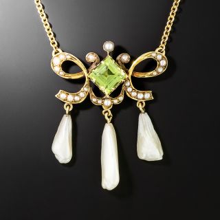 Victorian Peridot, Seed Pearl and Freshwater Pearl Necklace by Ehrlich & Sinnock - 2