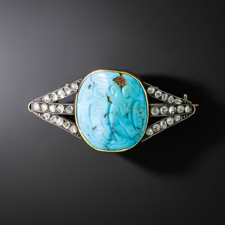Victorian Persian Turquoise and Diamond Brooch - 1
