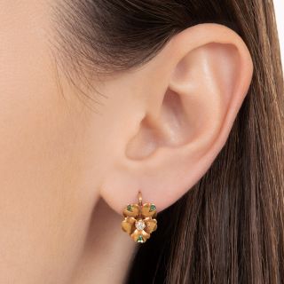 Victorian Petite Diamond and Emerald Pansy Earrings