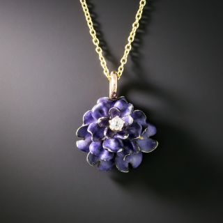 Victorian Petite Enamel and Diamond Flower Pendant - 3