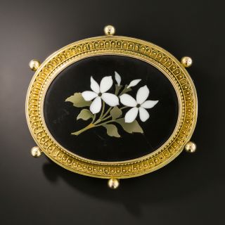 Victorian Pietra Dura Brooch  - 2