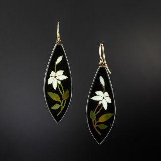 Victorian Pietra Dura Flower Earrings - 1