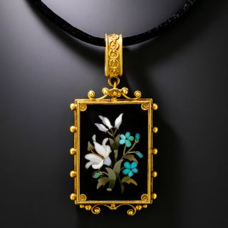 Victorian Pietra Dura Flower Pendant Locket - 2