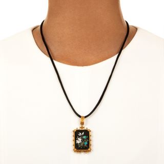 Victorian Pietra Dura Flower Pendant Locket