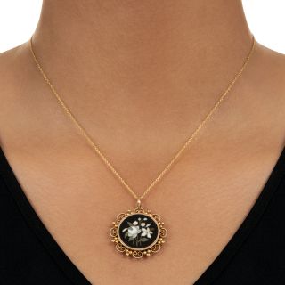 Victorian Pietra Dura Flower Pendant