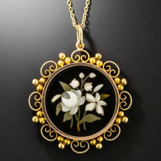 Victorian Pietra Dura Flower Pendant - 2