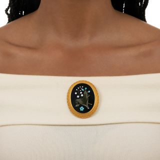 Victorian Pietra Dura Forget-Me-Not  Brooch