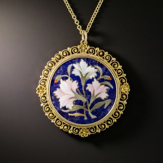 Victorian Pietra Dura Lapis Floral Pendant - 2