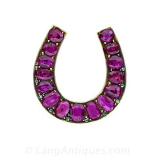 Victorian Pink Sapphire Horseshoe Pin Main View