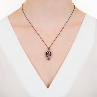 Victorian Pink Topaz and Diamond Pendant