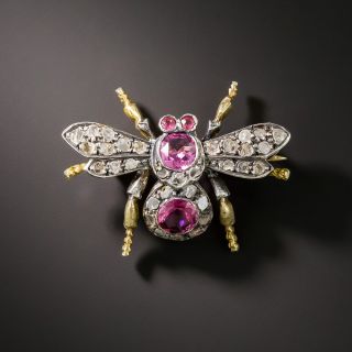 Victorian Pink Tourmaline Diamond Fly Pin - 2