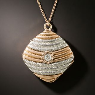 Victorian Platinum And Rose Gold Diamond Locket  - 2