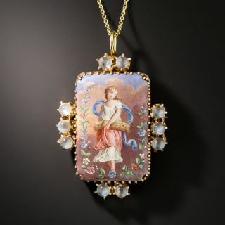 Victorian Porcelain, Enamel and Moonstone Pendant - 2